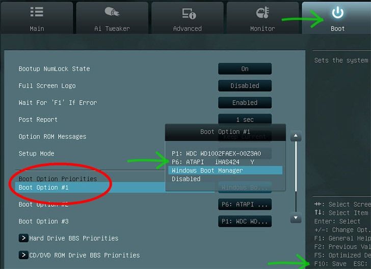 Выбор устройства для загрузки UEFI